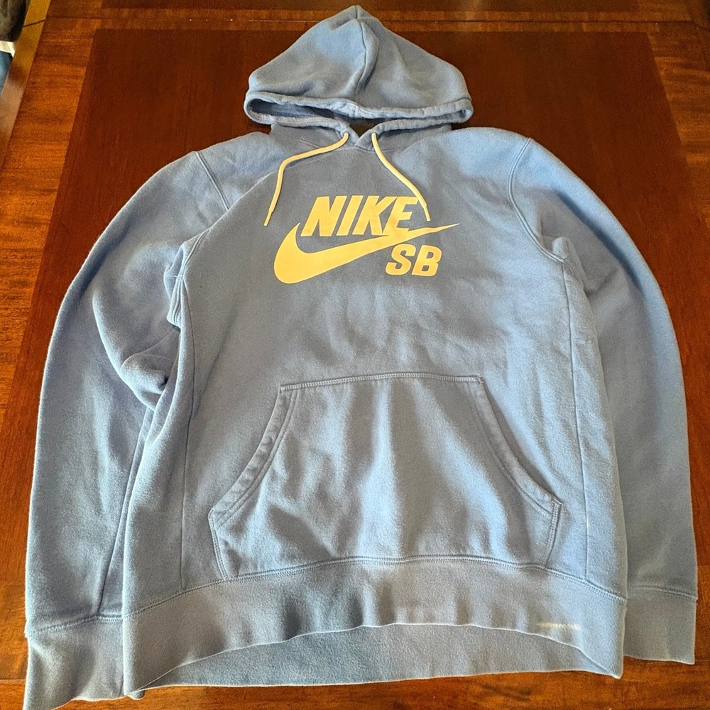 Nike SB Blue Hoodie White Logo Pullover Skate Fleece Streetwear Classic